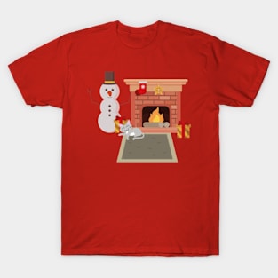 Christmas cozy cats near fireplace T-Shirt